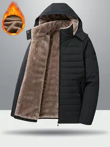 Men's winter fleece-lined warm jacket with hood, full zipper, lightweight coat, machine washable, suitable for skiing, snowboarding, and cold weather Outdoor Clothing