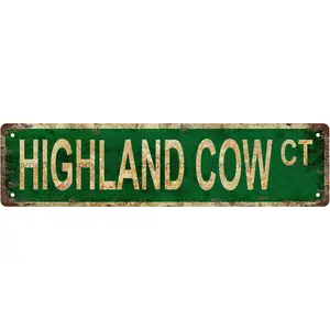 HIGHLAND COW CT ANIMAL Metal Tin Street Sign Bar Cafe Garage Cave Home Room Wall Bathroom Farmhouse Garden Porch Patio Decor, 16 x 4 Inch