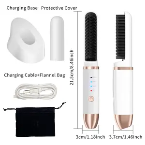 Cordless Hair Straightening Brush – Smooth, Sleek Hair Anytime, Anywhere!  Fast Heating, Frizz-Free & Easy to Use White Comfort Black Electric Curler