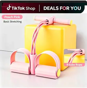Cute Peach Pink 4-Tube Pedal Resistance Band - Your New Go-To Home Gym Buddy Portable Waist Twisting Ab Trainer