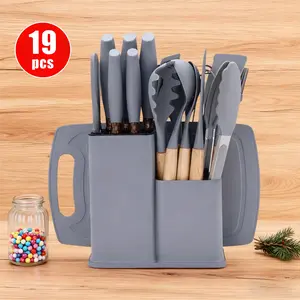 QQ Multi-Color 19PCS All-In-One Kitchen Knife & Utensil Set - Non-Stick Silicone, Comfort Grip, Durable Knives | Perfect for Daily Meal Prep, Cooking, Kitchen Organization | Trending Great Value Kitchen Bundle