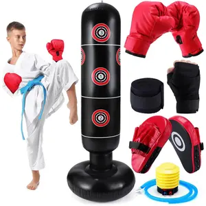 7 Pcs Kids Punching Bag Set Include Boxing Gloves, Inflatable Punching Bag, Hand Wraps, Hand Pads, Air Pump, Kids Boxing Training Set for Karate Kickboxing Taekwondo