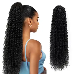 Drawstring Ponytail Extension for Women Curly Ponytail Extension Synthetic Hair  Wavy Hair Pieces for Daily Use (#1B,28 Inch,160g