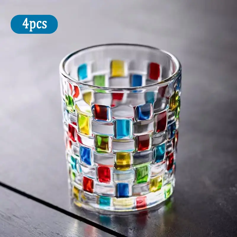4-Piece Hand-Drawn Stained Weave Drinkware Tumblers, Colorful Rainbow Crystal Drinking Glasses, Wedding Decor & Gifting Option for Mother's Day, Easter