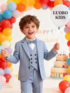 【 LUOBOKIDS 】 4-piece boys' slim fit suit set - sizes 100 to 150 centimeters, suitable for boys/toddlers/teenagers/children/young people, gifts for weddings/graduation ceremonies/churches and other occasions!