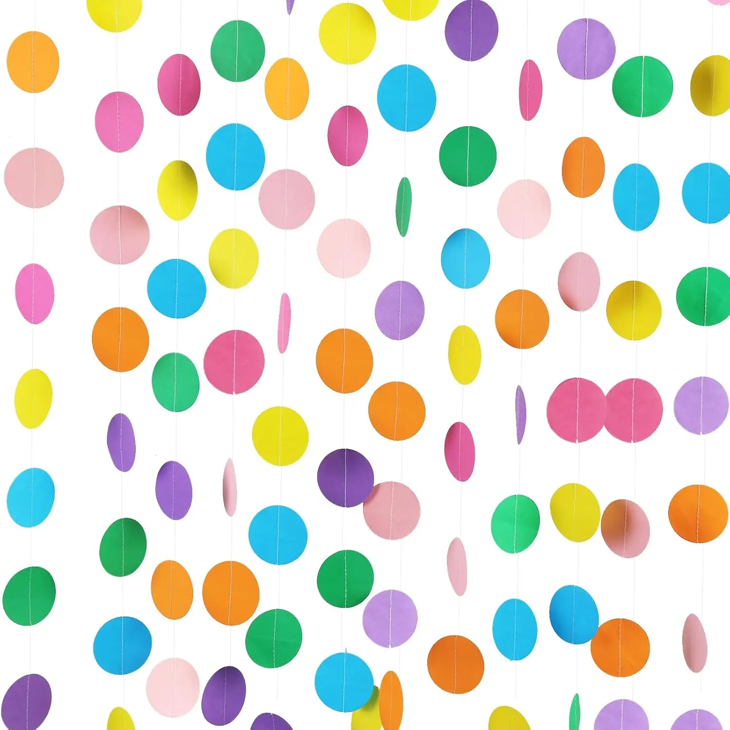 Colorful Paper Garland Circle Dots 5pcs Party Hanging Rainbow Decorations - Ornaments for Birthday Wedding, Baby Shower & Classroom Decor