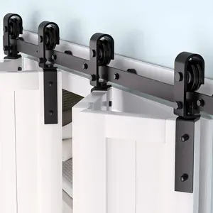 GARVEE 72" Bifold Sliding Barn Door Hardware Track Kit with Side Mounted Black Rollers, Smooth and Quiet Operation, Easy Assembly, Heavy Duty Support Up to 400 LBS, Suitable for 4 Doors (Door Not Included)