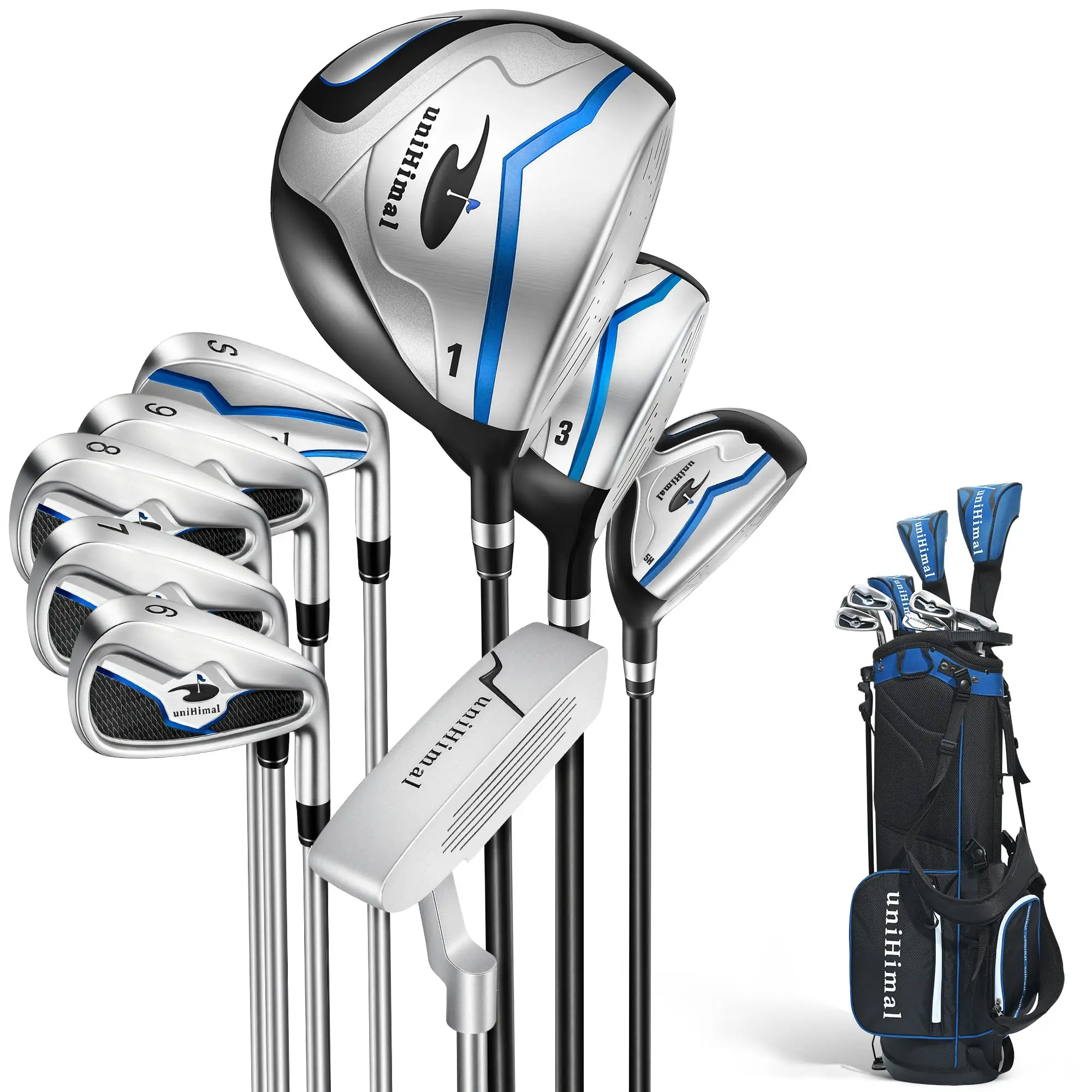 UNIHIMAL Complete 9-Piece Golf Club Set for Men, Right Hand, Includes Stand Bag Golf Equipment Golf Kit tiktokshopbacktoschool