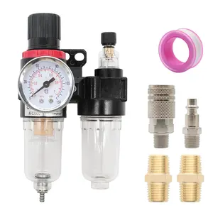 Pneumatic 1/4 Inch NPT AFC2000 Air Filter  Regulator Kit(0-145 Psi)Brass  Air Tool Compressor Filter with Gauge and Lubricator Cup, Fitting
