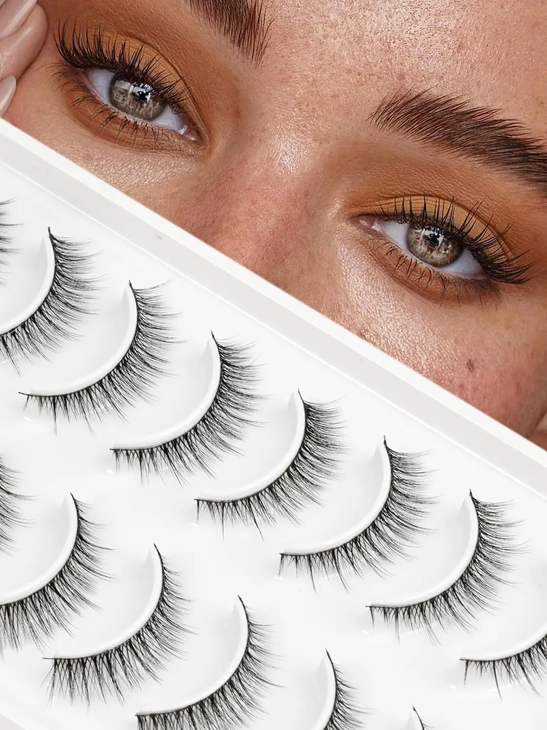 False Eyelashes Natural Look 10mm Short Very Small False Lashes Wispy with 0.10mm Thin Band Every Day Naturales Fake Eye Lash Strips 10 Pairs Pack