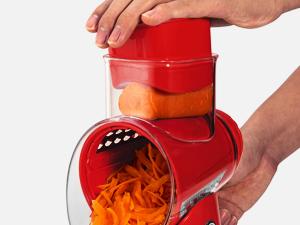 SUSTEAS Rotary Cheese Grater with Handle, 5 Replacement Blades, BPA Free, Built-in Strong Suction Base, 18/10 Stainless Steel Vegetable Slicer Kitchen Utensils