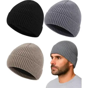 3 Pack Men's Winter Fleece Lined Beanie Warm Thermal Knitted Hat for Cold Weather Outdoor Sports