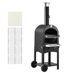 Outdoor Pizza Oven, 12" Pellet Fire Ovens, 2-Layer Pizza Oven Wood Fired, Wood Burning Outdoor Pizza-Oven with 2 Removable Wheels, 1000°F Max Temperature Fired Pizza-Maker Ovens for Barbecue