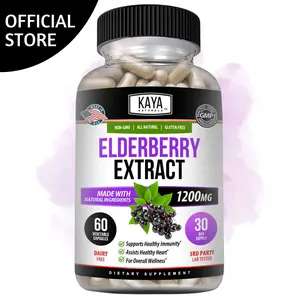 Kaya Naturals Elderberry 1200mgDaily Immune Support Supplement with Antioxidants - Natural Daily Wellness Capsules 60ct Dietary Supplement