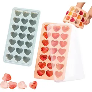 2 Pack Heart-Shaped  Trays - 42 Holes  Heart  Tray with Lid,  and Dishwasher Safe, Mini Fun  Mold, Easy to Remove ( + Blue)