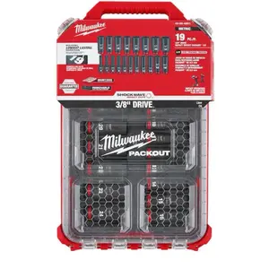 Milwaukee SHOCKWAVE Impact-Duty 3/8 in. Drive Metric Deep Well Impact PACKOUT Socket Set (19-Piece)