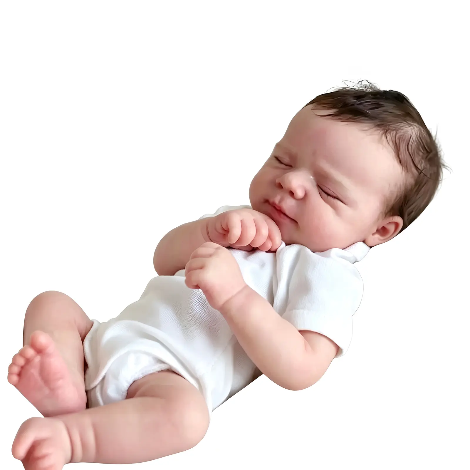 Lifelike 19in Reborn Baby Doll | Realistic Vinyl Newborn Doll Cloth Body Brown Hair in White Onesie | Perfect Collectible & Kids Play Gift