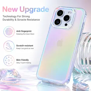 Holographic Rainbow Gradient Phone Case for iPhone 17 16 15 14 13 Pro Max, Color Shifting Glitter Iridescent Clear Shockproof Cute Cover for Girls Women