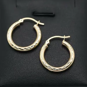 14K Gold Hoop Earrings with indentations for Everyday Wear - Semisolid hoops