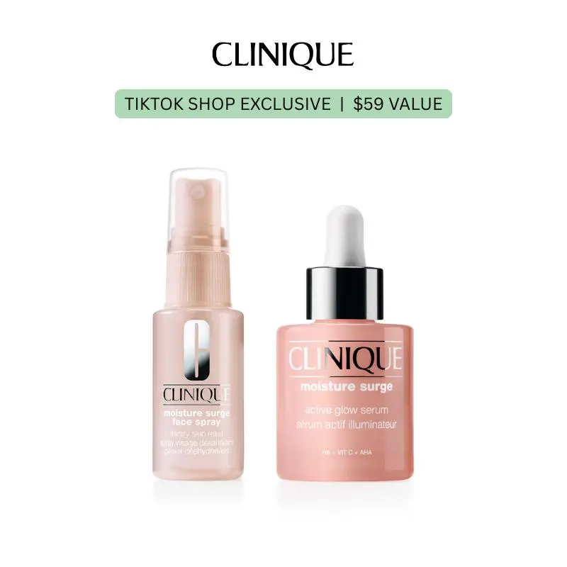 [Clinique] Moisture Surge Duo - Moisture Surge Face Spray + Moisture Surge Active Glow Serum | Hydrating | Smooth | Brightening | Lightweight | Oil-free | Travel-friendly