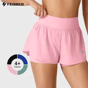Yeoreo 2-in-1 Running Shorts for Women High Waisted Yoga Shorts with Back Pocket & Side Hidden Pocket Anti-Chafing Lightweight Athletic Workout Shorts for Gym Fitness