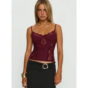 Rhiara Lace Trim Top Cherry