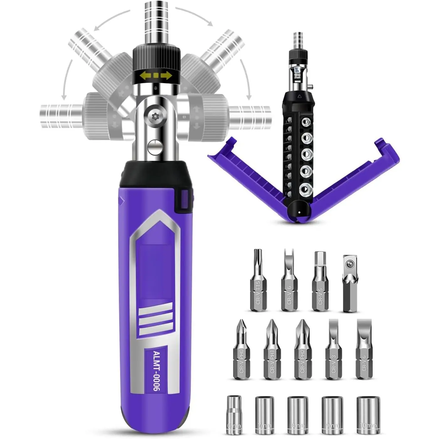 Ratchet Screwdriver Set, 14-in-1 Multi Bit Screwdriver Set, 180° Pivoting Adjustable Angle Screwdriver, for Home DIY, Electronics, Car Emergency and Garage