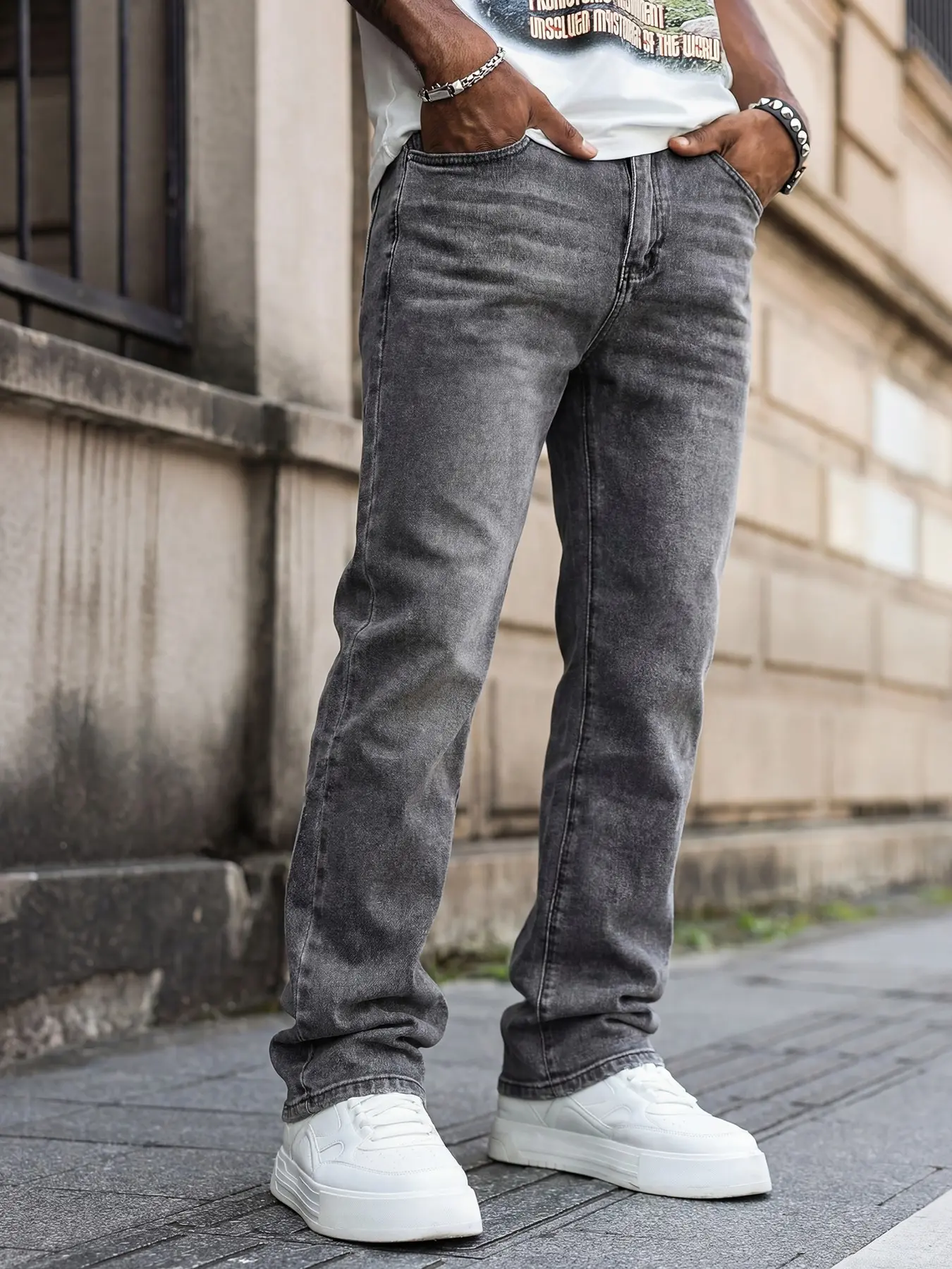 Men's Street Style Classic Casual Denim Jeans Pants, Loose Fit Straight Leg All Season Jeans, Vintage Champagne Blue, Fashionable Daily Wear Streetwear, Menswear