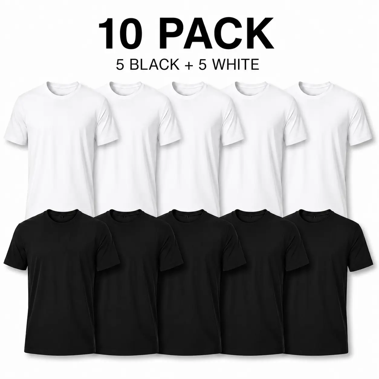 Men's Unisex Aesthetic Casual Classic Crew Neck Short-Sleeve Cotton Tops, 10-Pack (5 Black+5 White) Oversized Relaxed-Fit Tees for Everyday Wear, Layering, Comfy, Plain, Shortsleeve