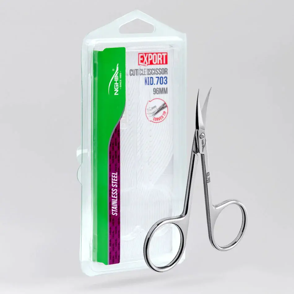 NGHIA KD.703 Manicure Cuticle Scissors, 96mm Stainless Steel Anatomical Curved Tip Tool with Mirror Polished Finish, for Small-Medium Hands, Professional Nail Care & Nail Art, Nail Art Tools, Precise Cutting
