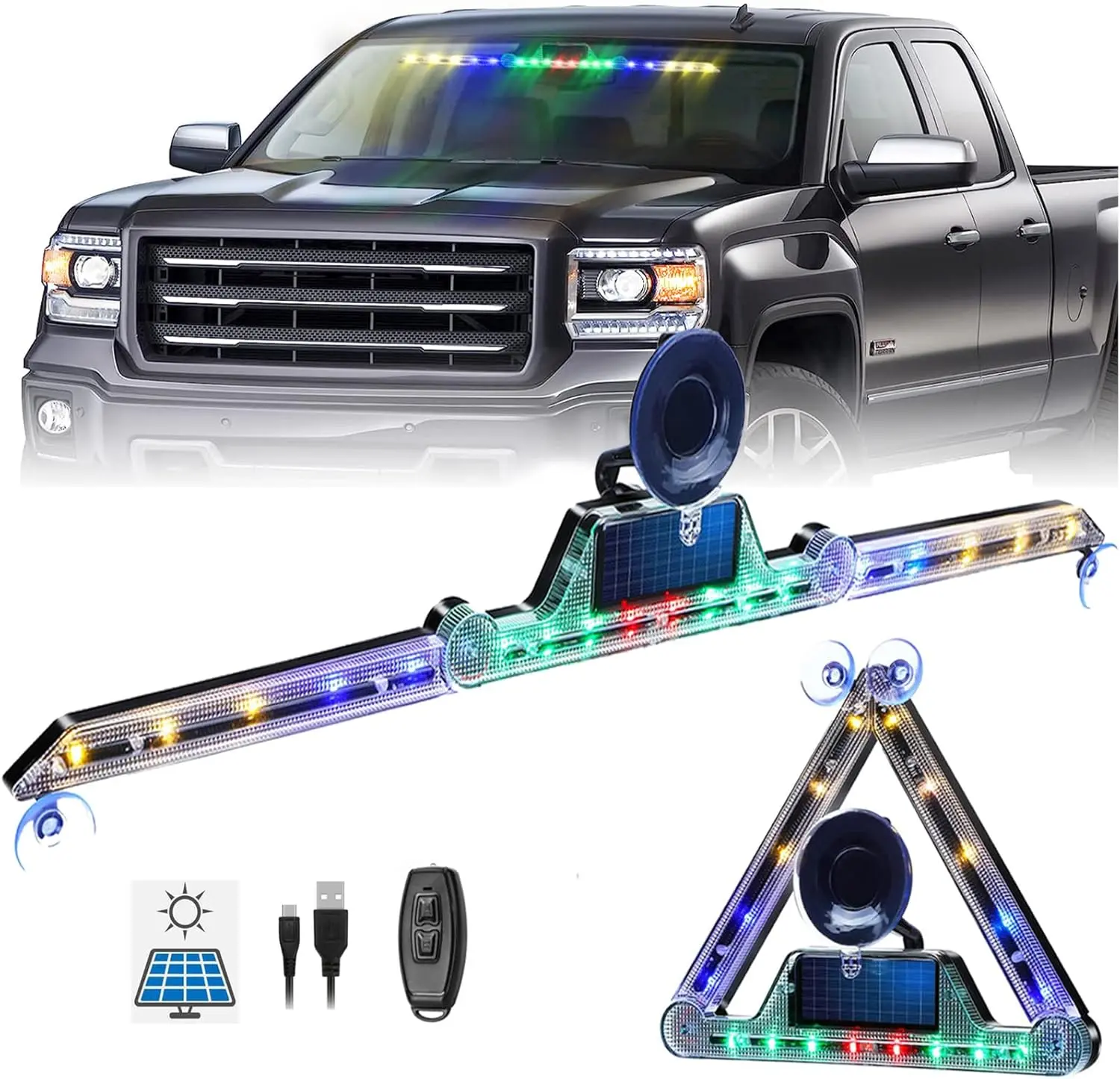DIBMS Emergency Strobe Lights for Trucks, 2 in 1 RGB Lighting Bar with Manual and Remote Control, Bright LED Safety Flashing Warning Hazard Interior Front/Rear Windshield Lights for Vehicles and Cars underglow  neon  tubes car stuff for men Led Backlights