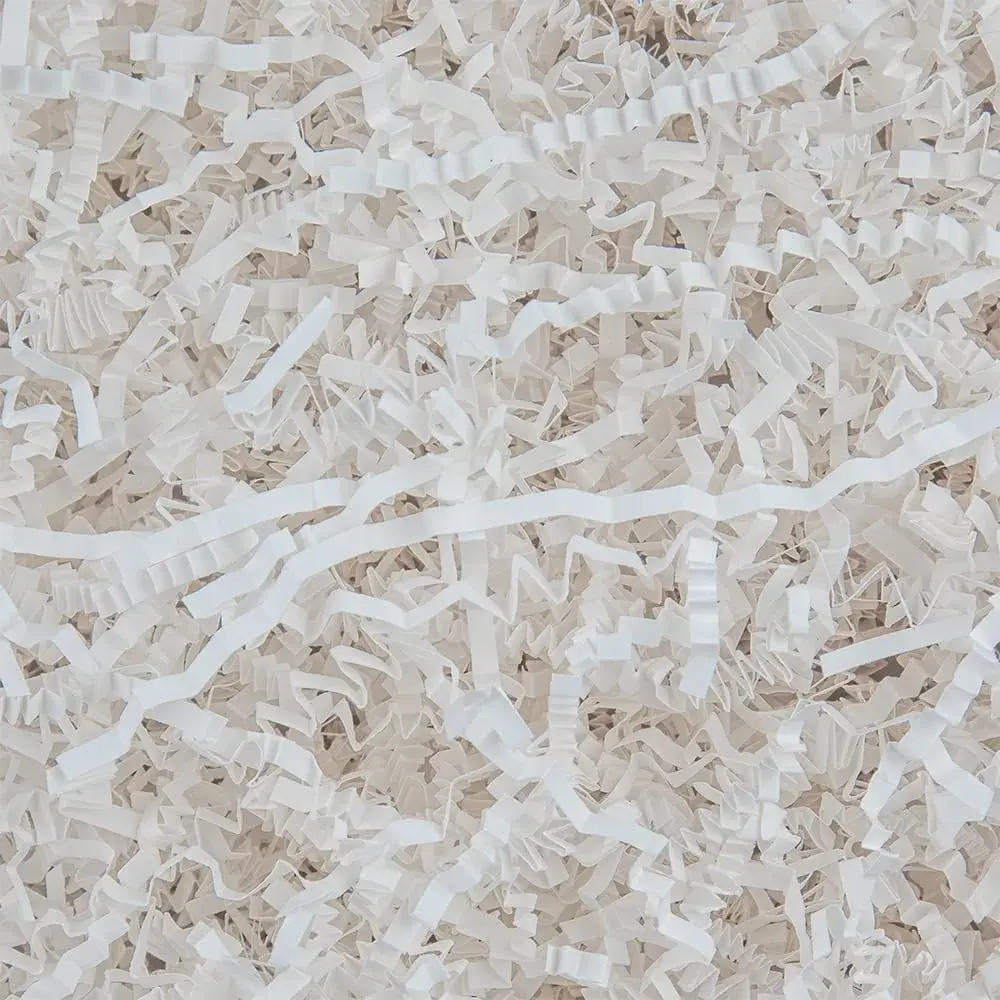White Crinkle Cut Paper Shred - 4.5oz Office Stationery Wrapping Essential, Fluffy Volume Paperboard Packing Grass Cushion Streamer, Gift Box/Bag/Basket Filler for Stunning Presentation, Adds Style & Fun to Create Desired Volume