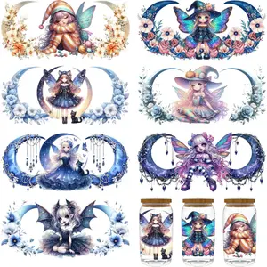 7 Sheets 16oz UV DTF Cup Wrap - Removable - DIY UV DTF Transfer Papers for Mug Cups,Notebook - Easy-Peel UV DTF Transfers for Smooth Surfaces (Moon Fairy)