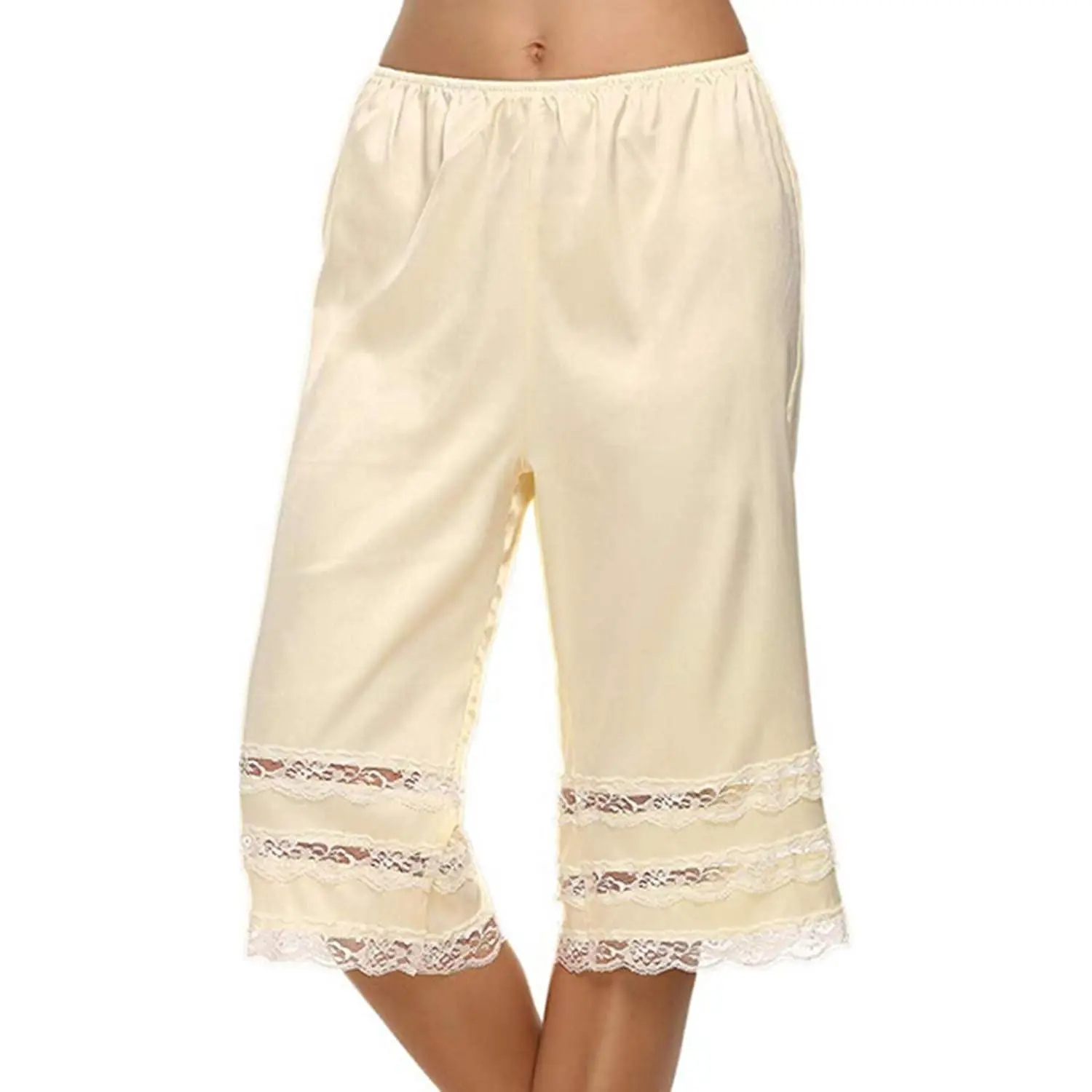 Women's Lace Trim Culotte Slip Snip-it Pettipants Bottom Split Skirt Bloomers Lingerie Satin Pant Slip