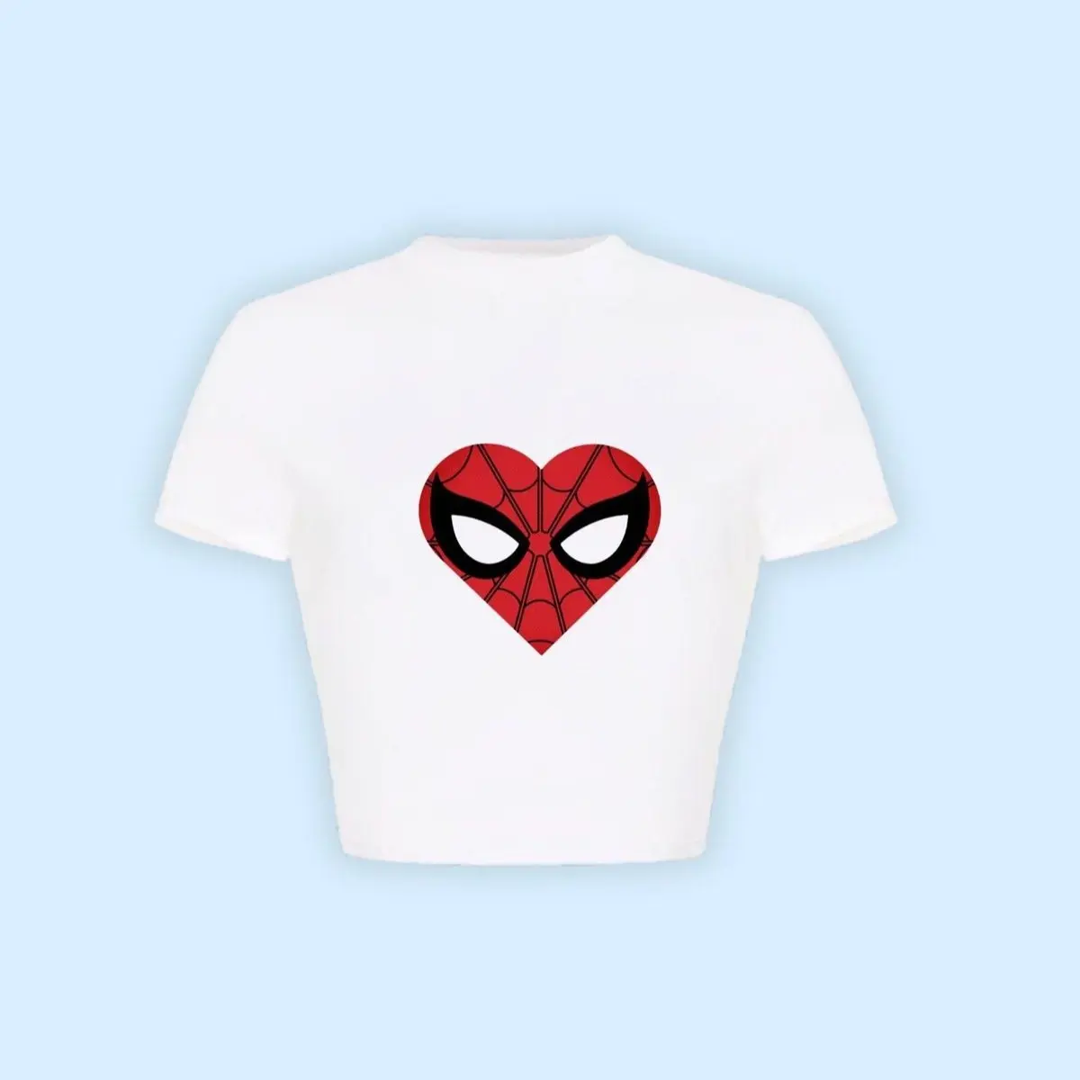 Y2K Aesthetic Spider Hero Heart Graphic Baby Tee Cute Coquette Web Slinger Mask Crop Top Soft Cotton Blend Slim Fit Short Sleeve T-Shirt Trendy Streetwear Gift for Her