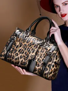 Women's Elegant Leopard Print Belted Design Handbag, Trendy Large Capacity Shoulder Bag, Fashionable Crossbody Bag for Work & Travel, Leather Handbags, Fashionable Patterned Bag, Stylish Handbag