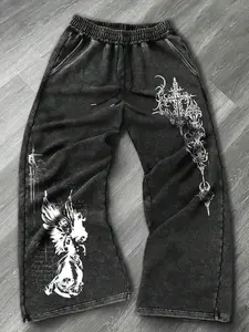 Men's Casual Cuffed Drawstring Pants, Fitted Long Trousers with Random Print Design, All-Season Comfortable Wear for Daily Use