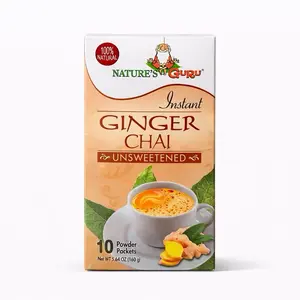 Nature's Guru Instant Ginger Chai Tea Drink Mix Unsweetened 10 Count Single Serve On-the-Go Drink Packets herbal beverage detox  tea Sugar Powder