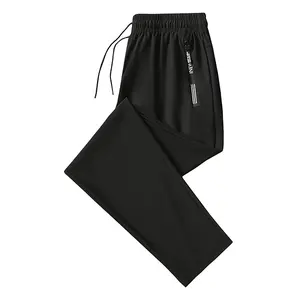 1PCS Ice Silk Sports Pants with Drawstring, Elastic Design, Zippered Pockets, Thin High-Elastic Quick-Dry Fitness Trousers, Skin-Friendly Smooth Soft Fabric, Suitable for Indoor Sports, Summer Outdoor Sports, Breathable Activewear Bottoms