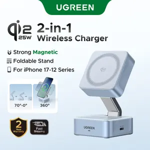 UGREEN 25W Magflow Wireless Charger 2-in-1 Magnetic Charging Station for iPhone 17/16/15/14/13/12 Pro Max, Fast Qi2 Certified Foldable Stand with USB-C Port, Compatible with AirPods, Dual Device Charging,tiktokshopstockup,mothersdaygift