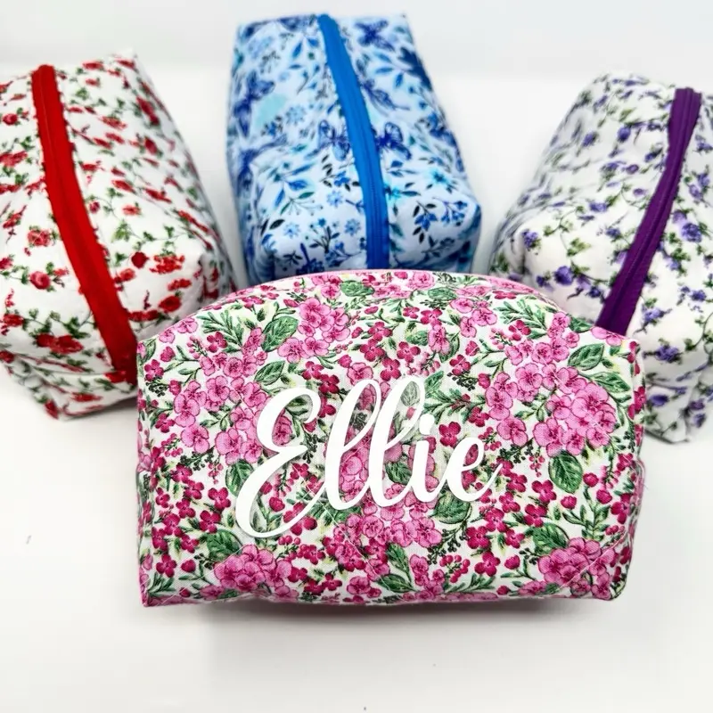 Personalized Floral Makeup Bag - Customizable Design with Name - Available in Various Floral Patterns
