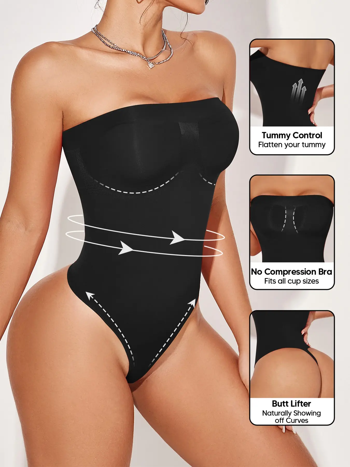 Basic Strapless Faja Shaper Bodysuit for Women - Tanga Thong Design, Faja Invisible Shapewear, Seamless Smooth Slim Fit One-Piece Shapewear, Everyday Essential Body Suit for Layering or Standalone Wear