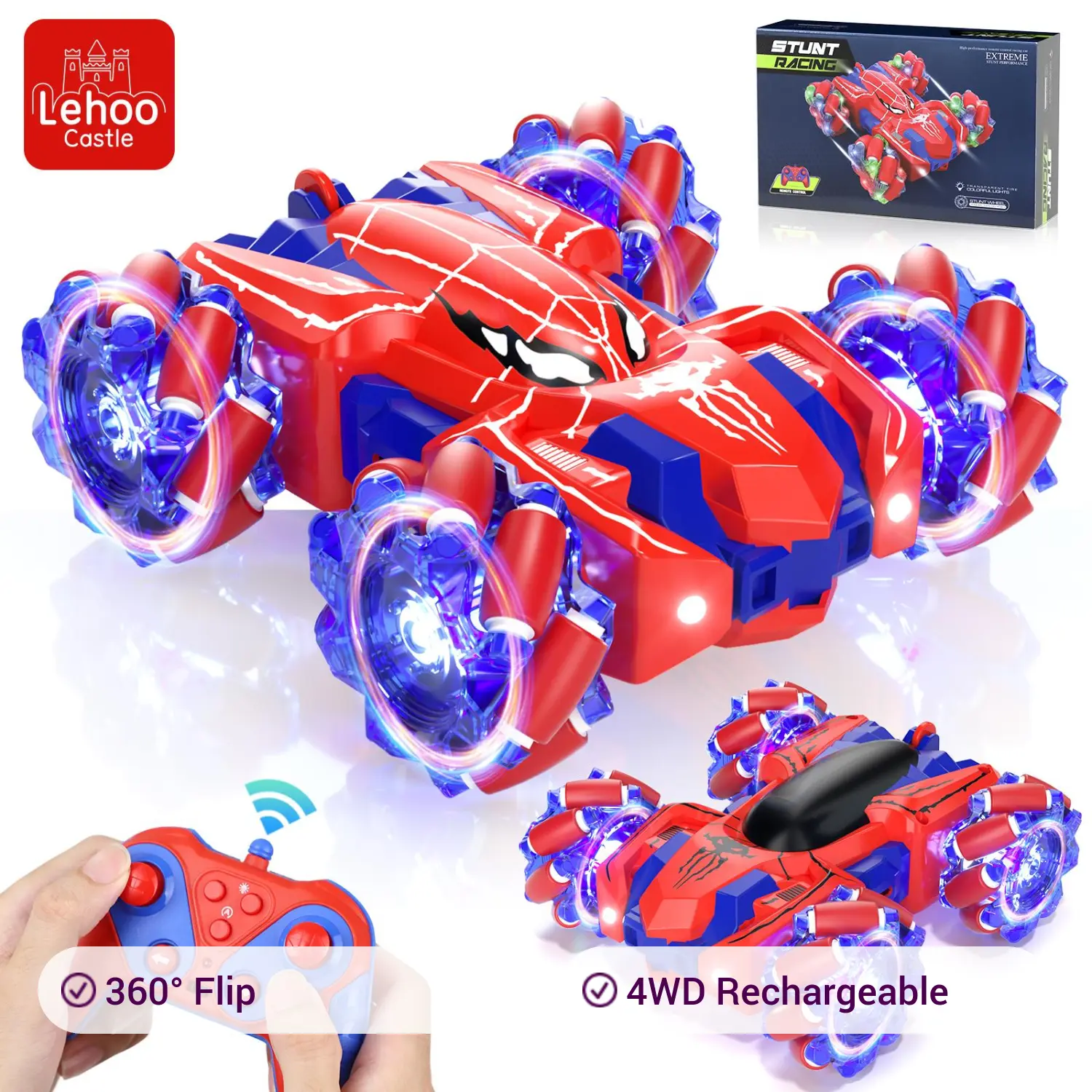 Spider Remote Control Car - Double Sided RC Stunt Car Outdoor Toys For Kids, 360° Flip 4WD Rechargeable Race Car, Girls Boys Gifts, 360° Rotating RC Stunt Car, Outdoorfun, Kids Stuff For Boys, Christmas gifts, Black Friday gifts, Pink RC Car for Kids