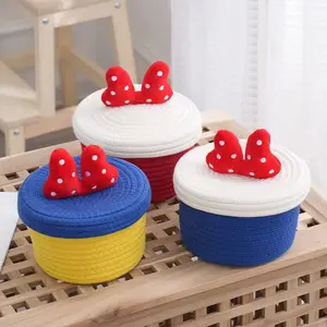 Escaping Princess Cotton Rope Storage Basket Weaving Table Items Data Cable with Cover Storage Basket Cute Bedroom Decoration