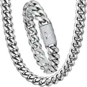 14mm  Cuban Link Chain 18-30inCustom A-Z Initial Engraved Hip Hop Necklace for MenWomen Stainless Steel Trendy Fashionable AccessoriesDad Gifts