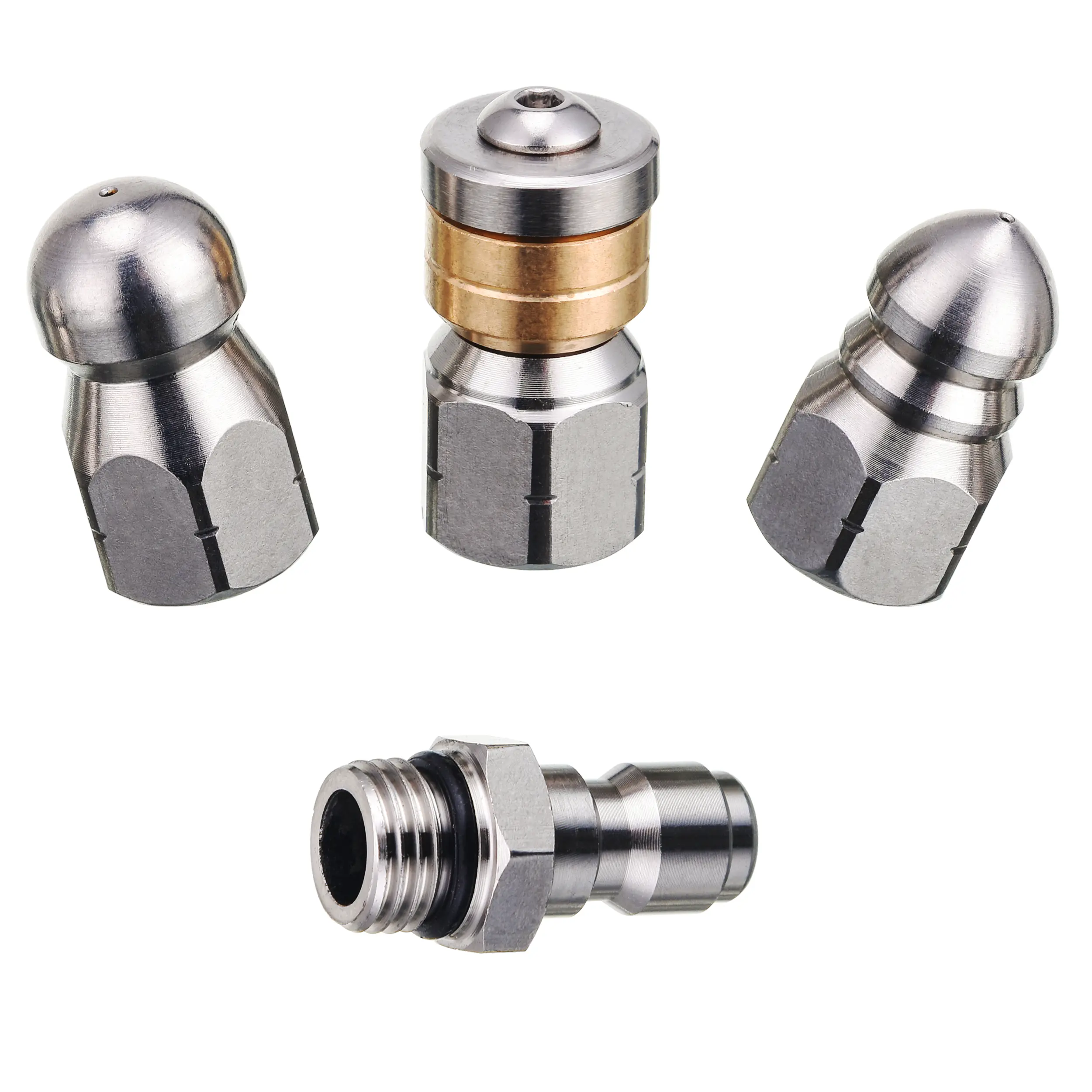 PWACCS Sewer Jetter Nozzle for Pressure Washer, Stainless Steel Drain Cleaning Tips for Power Washer, 3 Pieces, Button Nose Jet Nozzle, Rotating Flat Jetting Nozzle and Drain Jet Hose Nozzle, 5000 psi, DealsForYouDays
