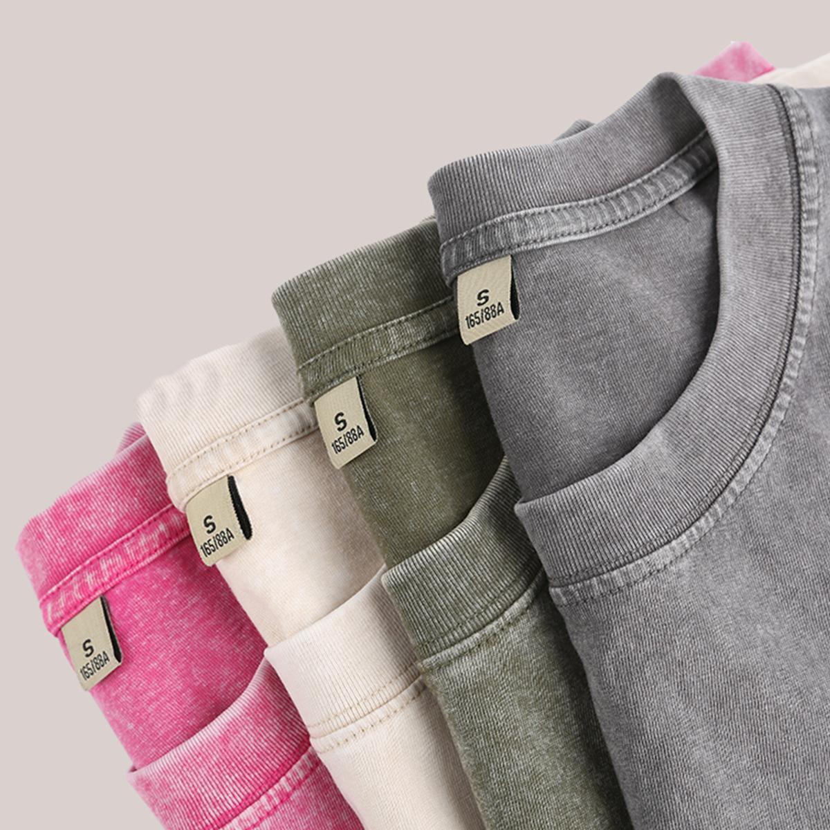 Men’s 4-piece pure cotton crew neck vintage washed T-shirt set — soft, loose T-shirts suitable for casual everyday wear; classic crew neck design.