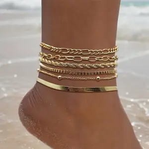 Gold Ankle  for Women, Gold Anklets for Women Waterproof Cuban Link Anklets Set Layered Anklet  for Women Anklet for Women Gold Jewelry Gift Interchangeable Bracelets Day Necklace Fashionable Collarbone Chain cross Adjustable Heart Rate Couples good luck