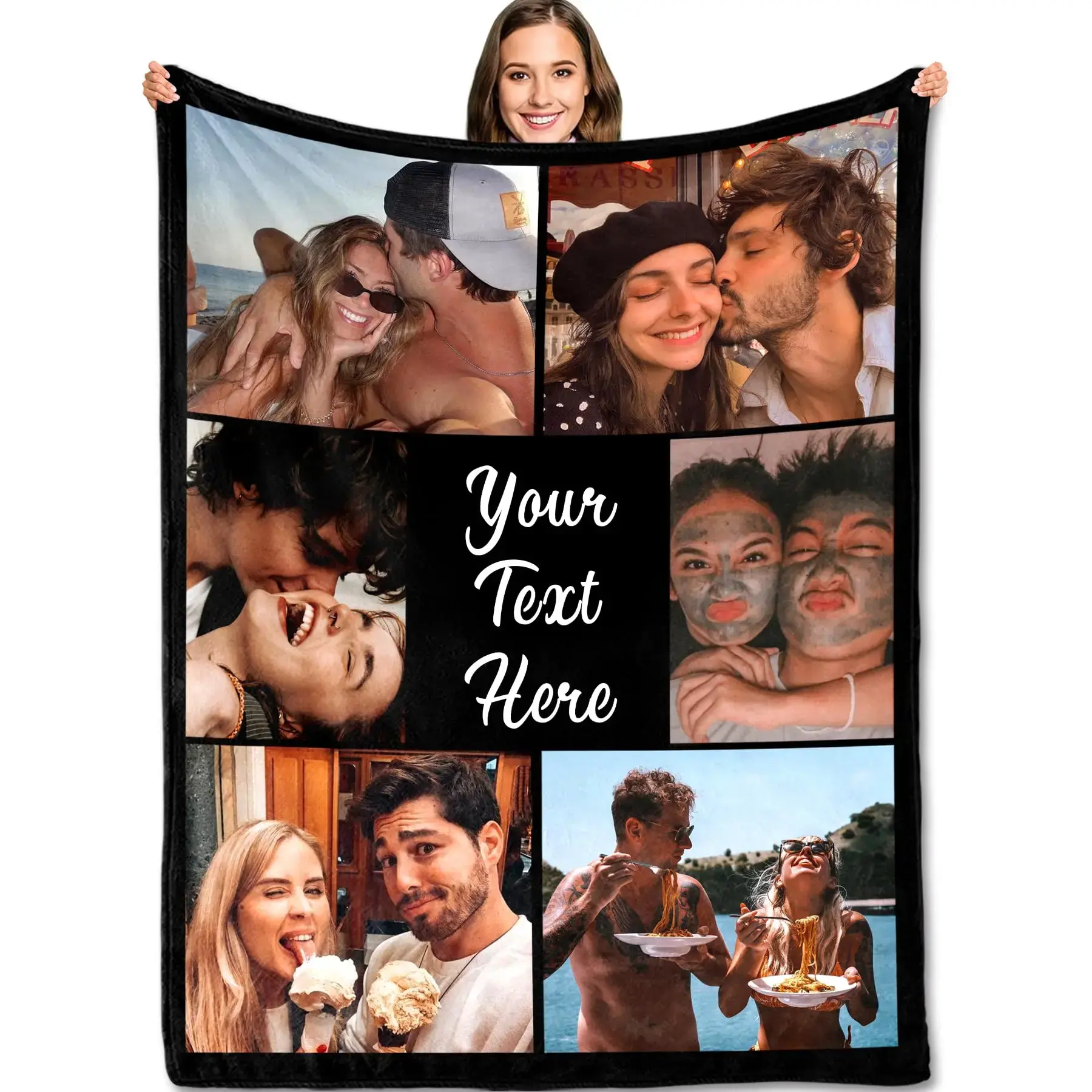 Custom Photo Collage Blanket, Personalized Picture Couch Throw with Text, Soft Memory Flannel Blanket for Couples Family Friends, Keepsake Room Decor for Bedroom Lounge, Sofa Bed and Anniversary Use, Photo Print Accent