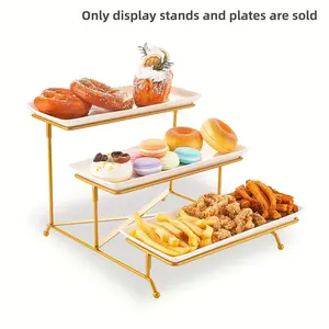 3-Tier Ceramic Fruit Dessert Tray Set, European Luxury Sweet Cake Stand, Holds Snacks Dried Fruits Candies, Ideal for Home Restaurant Hotel